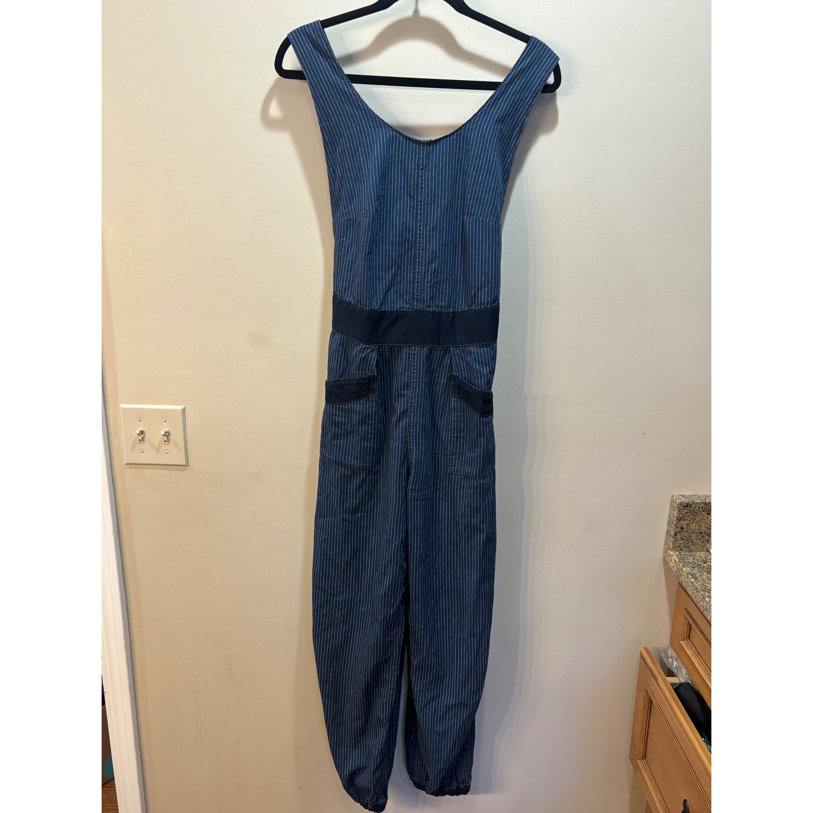 Double Rl Ralph Lauren Laila Striped Railroad Overall Jumpsuit Blue Pinstripe 2